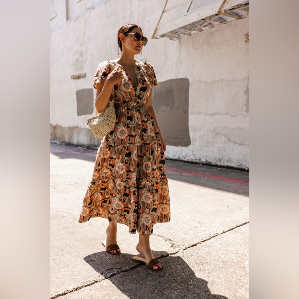Anthropologie Brown and Cream Sleeveless Maxi Sundress